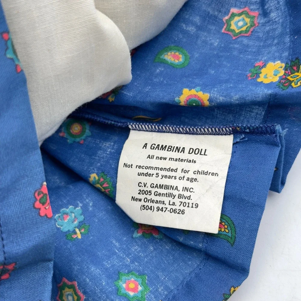 Gambina Doll Ninkie 1979 New Orleans Vintage Rag Doll Blue Dress Pink Apron 19